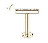 hengkaixuan 316L Surgical Steel Threadless Push-in Labret Stud 6mm Rectangle Earring 16G Crystal Monroe Lip Gold Helix Tragus Cartilage Ear Piercing Body Jewelery