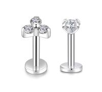 hengkaixuan 8mm 16g G23 Titanium Crystal Trinity Labret Helix Tragus Cartilage Ear Piercing Internally Threaded Earring Body Jewelery