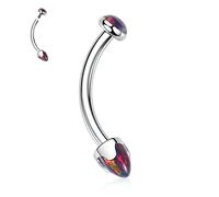 hengkaixuan Curved Eyebrow Barbell Rings 16G Belly Button Ring G23 Titanium Piercing Jewellery Opal Bars Navel Tongue Rook Daith Earrings Lip Piercings 6mm, Silver,Arrow Shape Black Opal+Disc