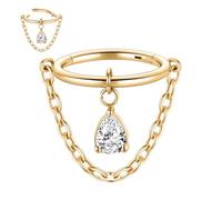 hengkaixuan Dangle Nose Hoop Ring Gold Conch Earring 16G Chain Septum Piercing 316L Surgical Steel Cartilage Helix Daith Rook Tragus Lobe Jewellery with CZ 8mm