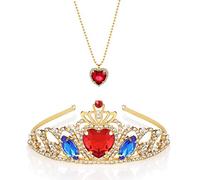 hengkaixuan Evie Silver Tiara and Red Heart Necklace Evie Descendants Crown Jewellery Set Theme Tiara Princess Christmas Birthday Costume Teen Gift for Girls