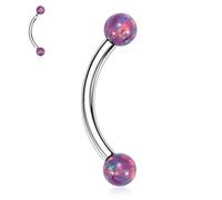 hengkaixuan Eyebrow Rings G23 Titanium Piercing Jewellery Curved Barbell 16G Belly Button Ring Ball Purple Opal Bars Navel Tongue Daith Earrings Lip Piercings 10mm, Silver