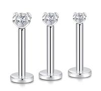 hengkaixuan G23 Titanium 16G 2/3/4mm Clear CZ Internally Threaded Labret Monroe Lip Studs Helix Cartilage Tragus Earring Piercing