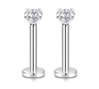 hengkaixuan G23 Titanium 16G 4mm Clear CZ Internally Threaded Labret Monroe Lip Studs Helix Cartilage Tragus Earring Piercing