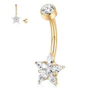 hengkaixuan G23 Titanium Belly Button Ring 14G Belly Ring Gold Belly Jewellery Navel Rings Navel Piercing Jewellery Belly Bar 10mm Internally Threaded Curved Barbell for Women with Star CZ
