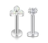 hengkaixuan G23 Titanium Internally Threaded Earring 16g Crystal Labret Helix Tragus Cartilage Ear Piercing Body Jewelery (opal & CZ, 6.00)