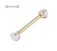 hengkaixuan G23 Titanium Nipple Barbell Gold Nipple Bars 14G Nipple Jewellery Internally Threaded Nipple Rings Claws Holding White Opal Nipple Ring Nipple Body Piercing Jewellery for Women 14mm