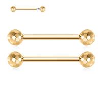 hengkaixuan G23 Titanium Nipple Rings 14G Nipple Bars Gold Nipple Jewellery 1 Pair Internally Threaded Bridge Barbell Tongue Rings for Women Girls 14mm