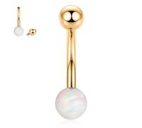 hengkaixuan Gold Belly Piercing Jewelry Opal Belly Button Ring 8mm 14G Navel Ring G23 Titanium Navel Bar Internally threaded Curved Belly Barbell for Women Men