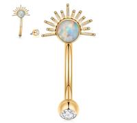 hengkaixuan Gold Daith Jewellery G23 Titanium Eyebrow Ring 16G Opal Rook Earring 8mm Internal Threaded Curved Barbell Vertical Labret Lip Piercing Small Belly Button Ring