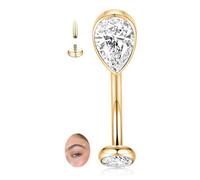 hengkaixuan Gold Eyebrow Ring G23 Titanium Rook Daith Earring 16G Internal Threaded Curved Barbell with CZ Vertical Labret Lip Jewellery Small Belly Button Ring 8mm
