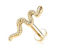 Hengkaixuan Gold Snake Shape 16G Titanium Labret Studs, 10mm, 5g, Facial Piercings, Unisex, Screw Closure, Implant Grade, Piercing Jewelry