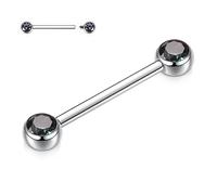 hengkaixuan Nipple Ring 14G Nipple Bar G23 Titanium Nipple Barbell Silver Internally Threaded Nipple Jewellery Nipple Piercing Tongue Jewellery Tongue ring for Women 16mm with Rainbow CZ