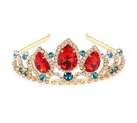 hengkaixuan Princess Crown Halloween Cosplay Hair Accessories Girls Pretty Rapunzel Tiara Red Stone Sparkly Tiara Bridal Wedding Crystal Hair Band Tiara Pageant Tiara Birthday Gifts for Girls Women