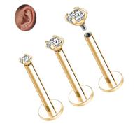 Hengkaixuan Titanium Gold 16G Helix Lip Stud Labret Jewellery 3 PCS