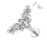 hengkaixuan Titanium Labret Studs Internally Threaded Earrings 16G Flat Back with CZ Lip Tragus Piercing Jewellery 6mm Monroe Medusa Helix Silver Lobe Cartilage Conch