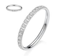 hengkaixuan Titanium Wedding Ring Eternity Ring Engagement Band Silver 2mm Women Full Cubic Zirconia Anniversary Wedding Band Stackable Ring Memoir Ring for Women Men Girls Size 6.5