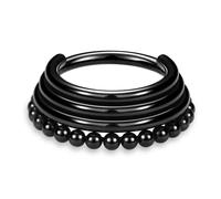 Hengkaixuan Triple Stacked Layered Beaded Septum Ring, 16G (1.2mm), 8mm Inner Diameter, Black, Surgical Steel, Clicker Closure