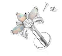 hengkaixuan White Opal Labret Stud 16G Lip Ring 6mm Lobe Earring G23 Titanium Conch Earring Internally Threaded Cartilage Helix Tragus Piercing Medusa Jewellery