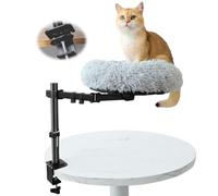 HengLiSam 16'' Cat Desk Bed, 360° Rotating & Height Adjustable Cat Hammock Bed, Cozy Soft Plush Pet Cushion for Office Desks and Game Tables