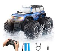 HengLiSam Amphibious Remote Control Car with LED Light, RC Monster Trucks | 1:18 Waterproof Off Road RC Car, 360° Rotation, 15KM/H 4WD All Terrain Car, Toys Gifts for Boys Girls 4-12 Years Old, Blue