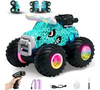 HengLiSam Monster Truck Toys Kids with LED Light, Music and Spray, Green | 360°Rotating Remote Control Car, 2.4GHz RC Car with 2 Batteries, 15km/h 4WD Monster Trucks Birthday Gift for Kids 6-12 Years