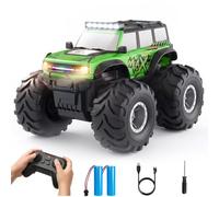HengLiSam Remote Control Car for Kids, 1:18 Amphibious RC Cars with Light | 2.4GHz Waterproof Monster Trucks with 2 Batteries, 360° Rotation, 15KM/H, Toys Gifts for Boys Girls 4-12 Years Old, Green