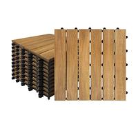 HENGMEI Acacia Wood Interlocking Patio Deck Tiles Set Wooden Balcony Tiles 30 x 30 cm with Click System Patio Tiles with Drainage (Model A, 11 PCS)
