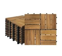 HENGMEI Acacia Wood Interlocking Patio Deck Tiles Set Wooden Balcony Tiles 30 x 30 cm with Click System Patio Tiles with Drainage (Model B, 55 PCS)