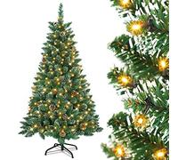 HENGMEI Artificial Christmas Tree 180cm 6FT Pre Lit LED PVC Pine Cones | 8 Lighting Modes Timer Snowy Cones Dense Branches Easy Assembly Sturdy Stand Home Living Room Bedroom Party Festive Decor