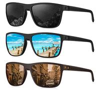 HENGOSEN Men's Polarised Sunglasses: Sports Sunglasses, Mirrored UV400 Protection, Driving, Fishing, Pack of 3, A04-Black/Ice Blue/Brown, M