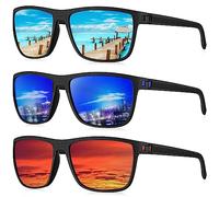 HENGOSEN Men's Polarised Sunglasses: Sports Sunglasses, Mirrored UV400 Protection, Driving, Fishing, Pack of 3, A05-Ice Blue/Dark Blue/Red, M