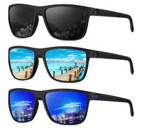 HENGOSEN Men's Polarised Sunglasses: Sports Sunglasses, Mirrored UV400 Protection, Driving, Fishing, Pack of 3, A06-Black/Ice Blue/Dark Blue, M