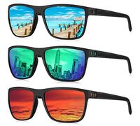 HENGOSEN Men's Polarised Sunglasses: Sports Sunglasses, Mirrored UV400 Protection, Driving, Fishing, Pack of 3, A07-Ice Blue/Green/Red, M