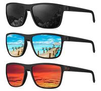 HENGOSEN Men's Polarised Sunglasses: Sports Sunglasses, Mirrored UV400 Protection, Driving, Fishing, Pack of 3, A02-Black/Ice Blue/Red, M