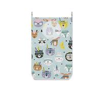 hengpai Kids Cute Hanging Laundry Hamper Bag Dirty Clothes Bag Basket Fabric Wash Bag with Door Wall Hooks,Cartoon Cute Tribal Animal Faces