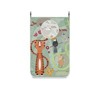 Hengpai Kids Cute Hanging Laundry Hamper Bag Dirty Clothes Bag Basket Fabric Wash Bag with Door Wall Hooks,Tiger Sloth Monkey Sport Wild Animals
