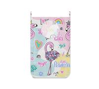 hengpai Kids Cute Hanging Laundry Hamper Bag Dirty Clothes Bag Basket Fabric Wash Bag with Door Wall Hooks,Princess Girl Summer Pink Flamingos