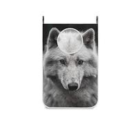 Hengpai Kids Cute Hanging Laundry Hamper Bag Dirty Clothes Bag Basket Fabric Wash Bag with Door Wall Hooks,Cool Wolf Handsome Young Male