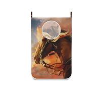 Hengpai Kids Cute Hanging Laundry Hamper Bag Dirty Clothes Bag Basket Fabric Wash Bag with Door Wall Hooks,Horse Flames