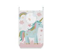 Hengpai Kids Cute Hanging Laundry Hamper Bag Dirty Clothes Bag Basket Fabric Wash Bag with Door Wall Hooks,Pretty Unicorn Clouds Stars