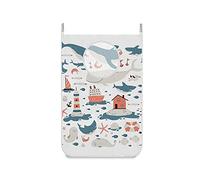 hengpai Kids Cute Hanging Laundry Hamper Bag Dirty Clothes Bag Basket Fabric Wash Bag with Door Wall Hooks,Cute Funnt Cartoon Big Sea Childish Whale