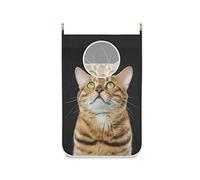 Hengpai Kids Cute Hanging Laundry Hamper Bag Dirty Clothes Bag Basket Fabric Wash Bag with Door Wall Hooks,Cute Gold Cat