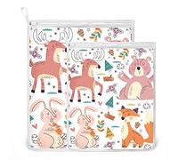 hengpai Set of 2 Premium Fine Mesh Laundry Bags, Durable Delicates Net Wash Bag for Bra Lingerie, Underwear, Socks, Funny Cartoon Deer Bear Fox Rabbit Travel Organization Washing Bag