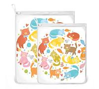 hengpai Set of 2 Premium Fine Mesh Laundry Bags, Durable Delicates Net Wash Bag for Bra Lingerie, Underwear, Socks, Corlorful Cute Funny Cat Playing Travel Organization Washing Bag