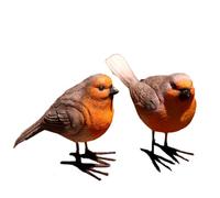 Hengqiyuan 2Pcs Resin Robin Garden Outdoor Decorations 11Cm Tall Clear Textured Standing Bird Sculpture Eco Friendly Pigments Handmade Coloring Iron Feet Bar Cabinet TV Cabinet Home Decoration