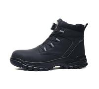 Hengqiyuan Steel Toe Boots Pull-On Work Boots Lightweight Waterproof Work Shoes Men's Slip-On Shoes Construction Safety Boots Swivel Buckle Laces,Black,9.5UK
