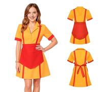 Hengrongshen 2 Broke Girls Costume, Carnival Costume 2 Broke Girls, Women's Waitress Costume, Diner Uniform with Apron for Carnival, Fancy Dress, Fancy Dress Theme Cosplay Costume (M)