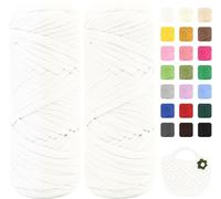 Hengrongshen 2 x 200 g Textile Yarn, Ribbon Yarn for Knitting and Crocheting, T-Shirt Yarn for Crocheting, Bags, Baskets, Carpets, DIY Crafts (White)