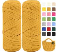 Hengrongshen 2 x 200 g Textile Yarn, Ribbon Yarn for Knitting and Crocheting, T-Shirt Yarn for Crocheting, Bags, Baskets, Carpets, DIY Crafts (Yellow)
